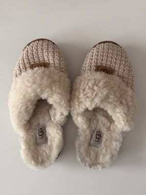 UGG Womens' Cream Knit Shearling Slip-On Slippers